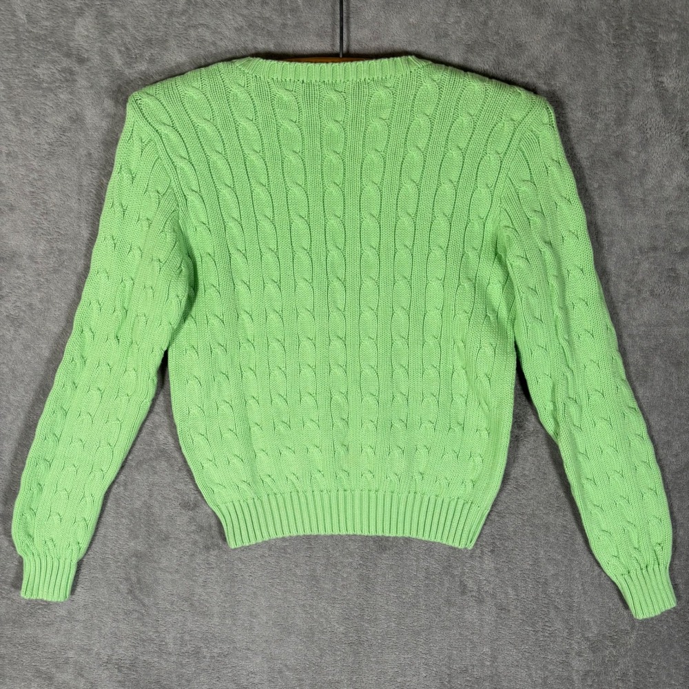 Ralph Lauren Womens Lime Green Cable Knit Cotton Crew Neck Sweater Size M Preppy - Picture 2 of 13